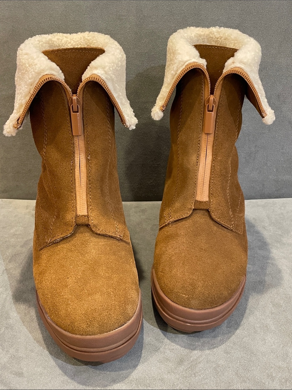 Ozark Trail Waterproof Hidden Wedge 8 Brown Suede Fur-Lined Zip Ankle Boots